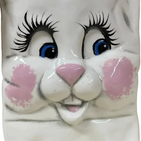 Vtg 1991 Goody Bag handmade ceramic Bunny with 3D face fun vase planter gift EUC - Picture 3 of 10